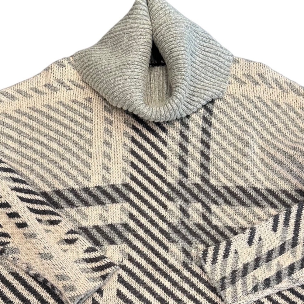 Joseph A. Sweater Women Small Grey & Cream Tan Cowl Neck Grandmacore Retro - Picture 3 of 6